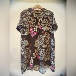 Fighting Eel Brown and Pink Floral Button Down dress